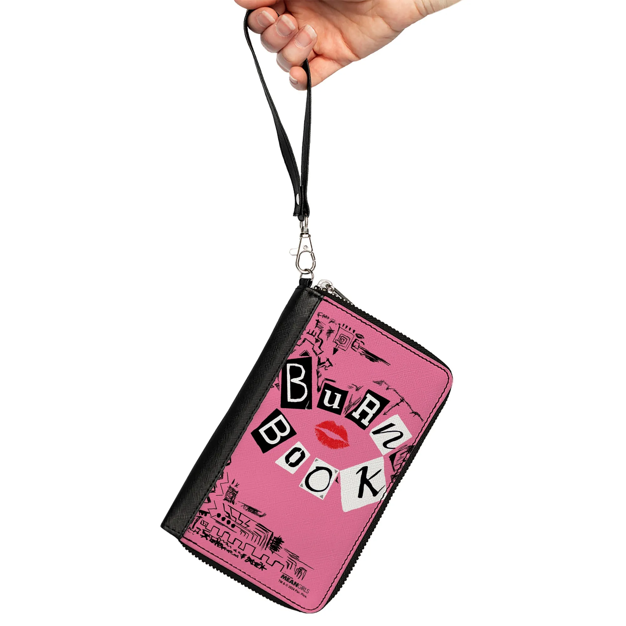PU Zip Around Wallet Rectangle - Mean Girls BURN BOOK Cover Doodles Pink