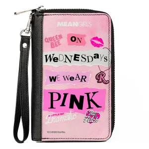PU Zip Around Wallet Rectangle - MEAN GIRLS Plastics Quotes Collage Pinks