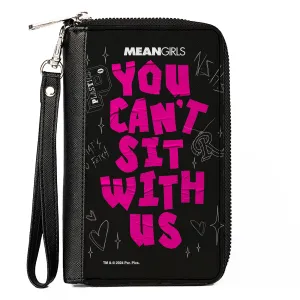 PU Zip Around Wallet Rectangle - Mean Girls YOU CAN'T SIT WITH US Doodles Black/Pink