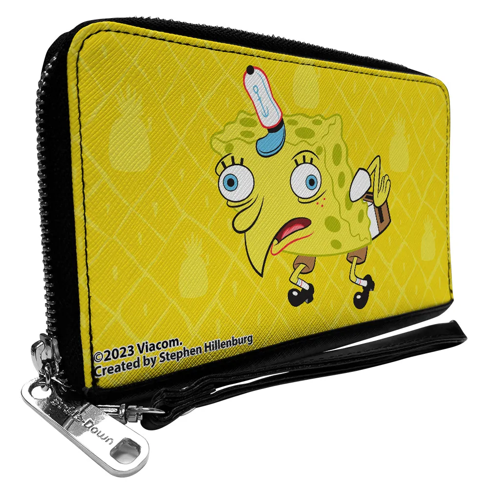PU Zip Around Wallet Rectangle - Mocking SpongeBob Pose Pineapple Yellows