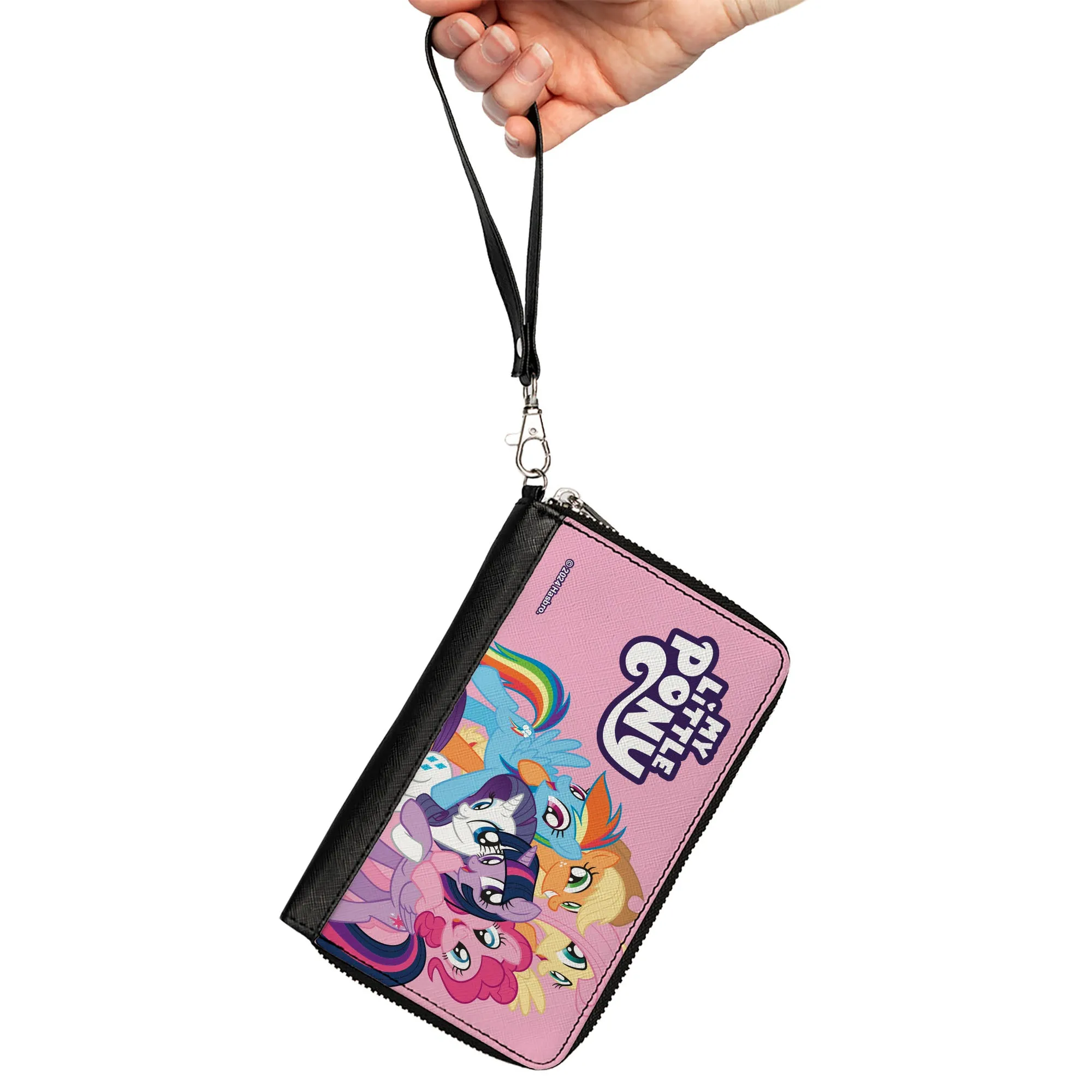 PU Zip Around Wallet Rectangle - MY LITTLE PONY Title Logo and Mane Six Group Pose Pink