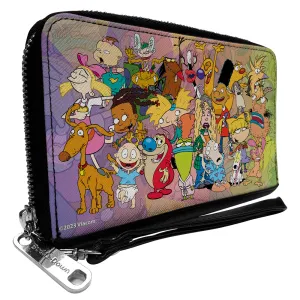 PU Zip Around Wallet Rectangle - Nick 90's Character Group Pose Fade Multi Color