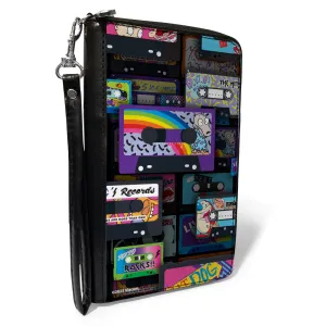 PU Zip Around Wallet Rectangle - Nick 90's Rewind Mash Up Cassette Tapes Collage Black
