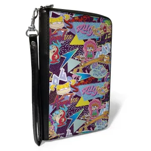 PU Zip Around Wallet Rectangle - Nick 90's Show Logos and Characters Collage Purple/Multi Color