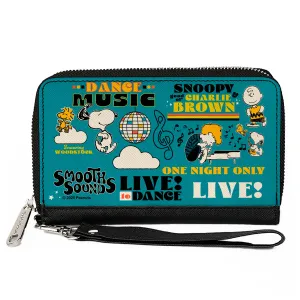 PU Zip Around Wallet Rectangle - Peanuts Gang DANCE MUSIC Poses and Quotes Blue/Multi Color