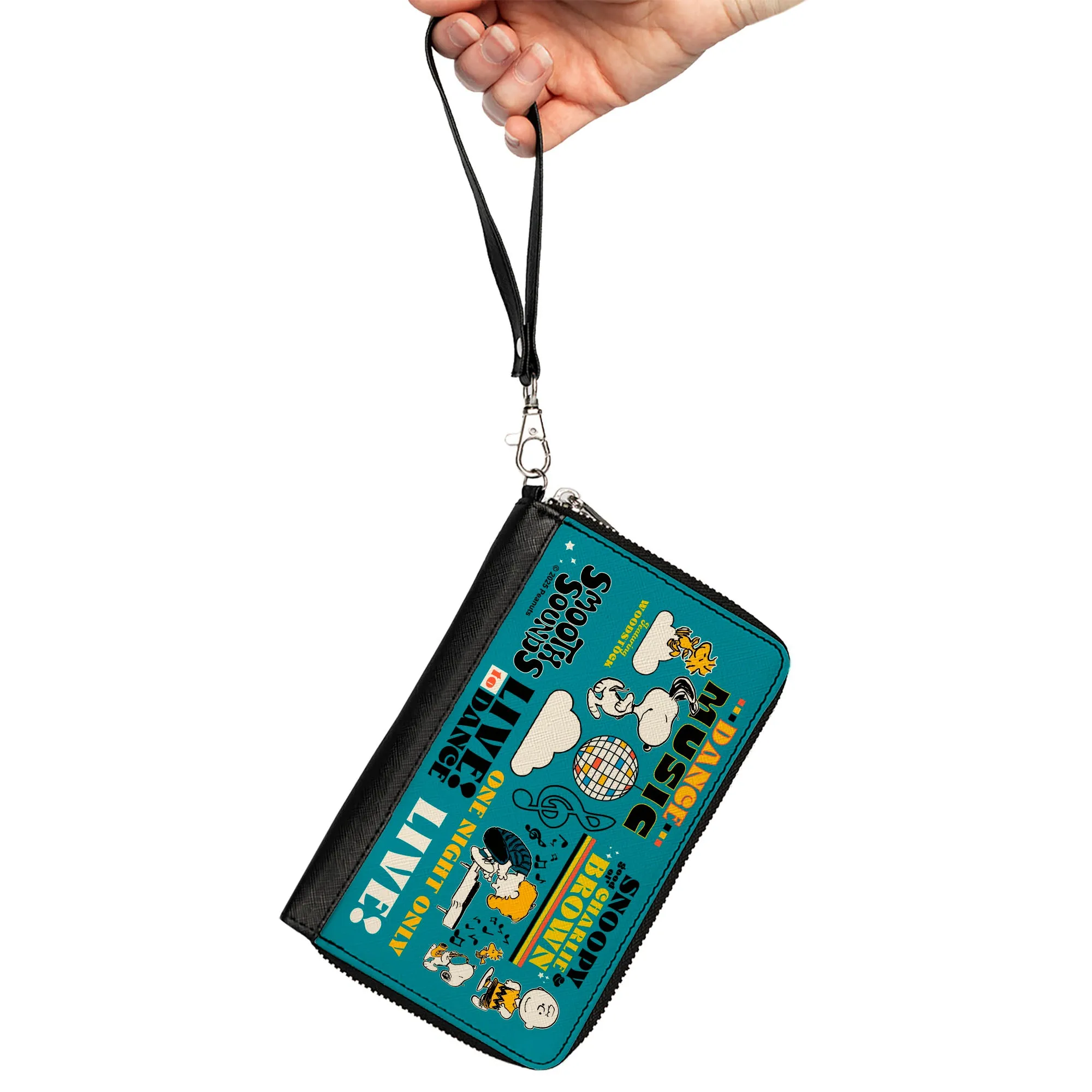 PU Zip Around Wallet Rectangle - Peanuts Gang DANCE MUSIC Poses and Quotes Blue/Multi Color