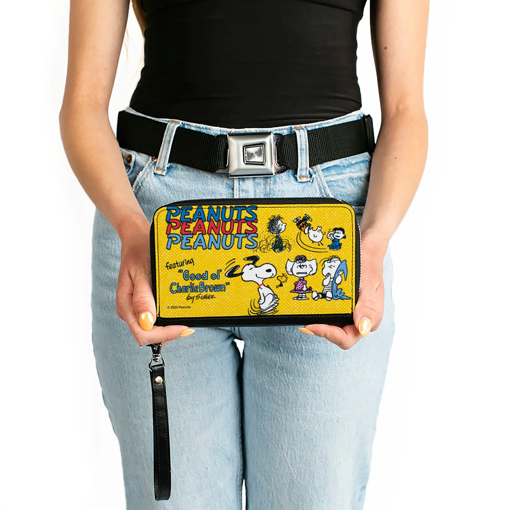 PU Zip Around Wallet Rectangle - PEANUTS Gang FEATURING GOOD OL CHARLIE BROWN Character Poses Yellow/Multi Color