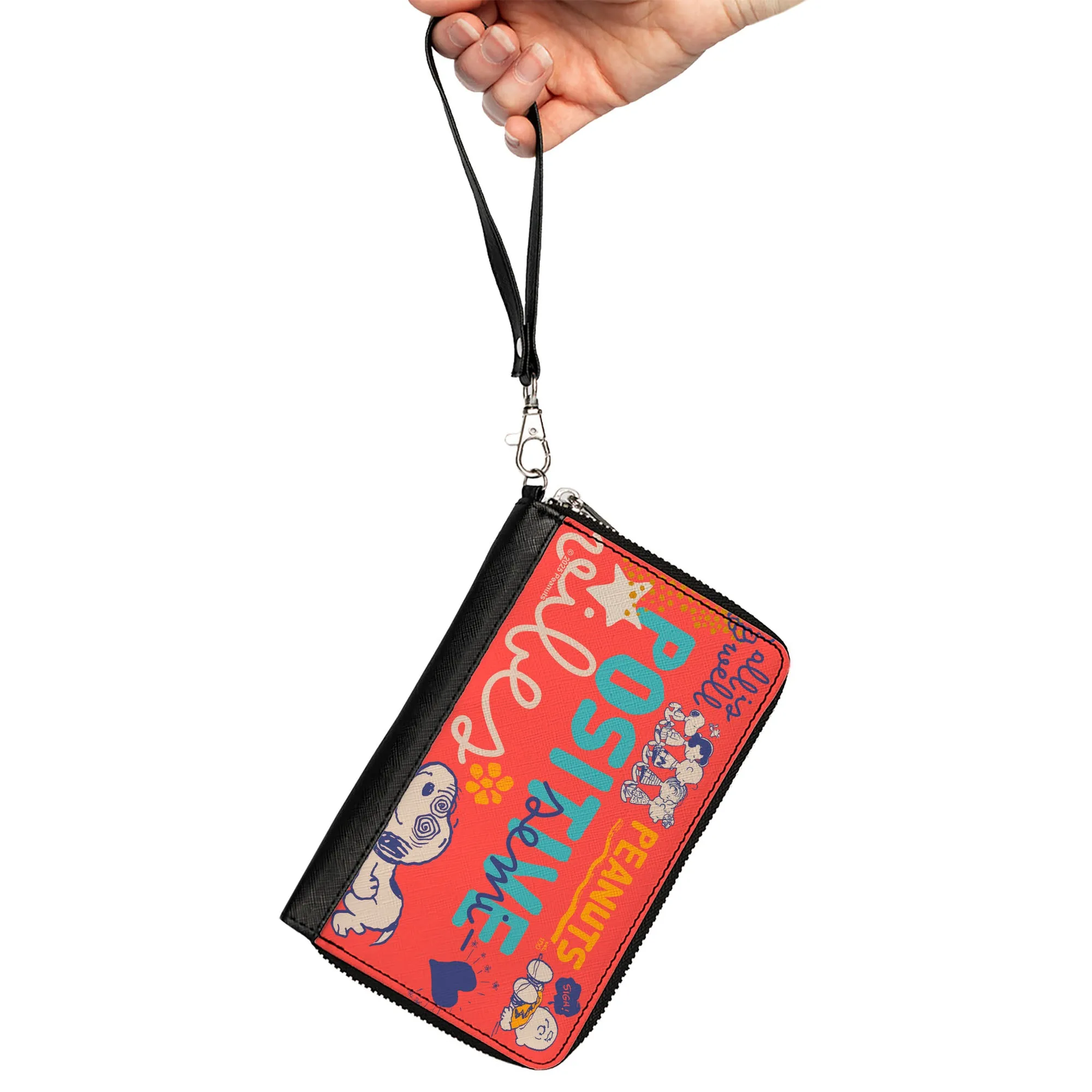PU Zip Around Wallet Rectangle - Peanuts Gang SEMI-POSITIVE VIBES Poses Red/Blues/White