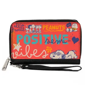 PU Zip Around Wallet Rectangle - Peanuts Gang SEMI-POSITIVE VIBES Poses Red/Blues/White