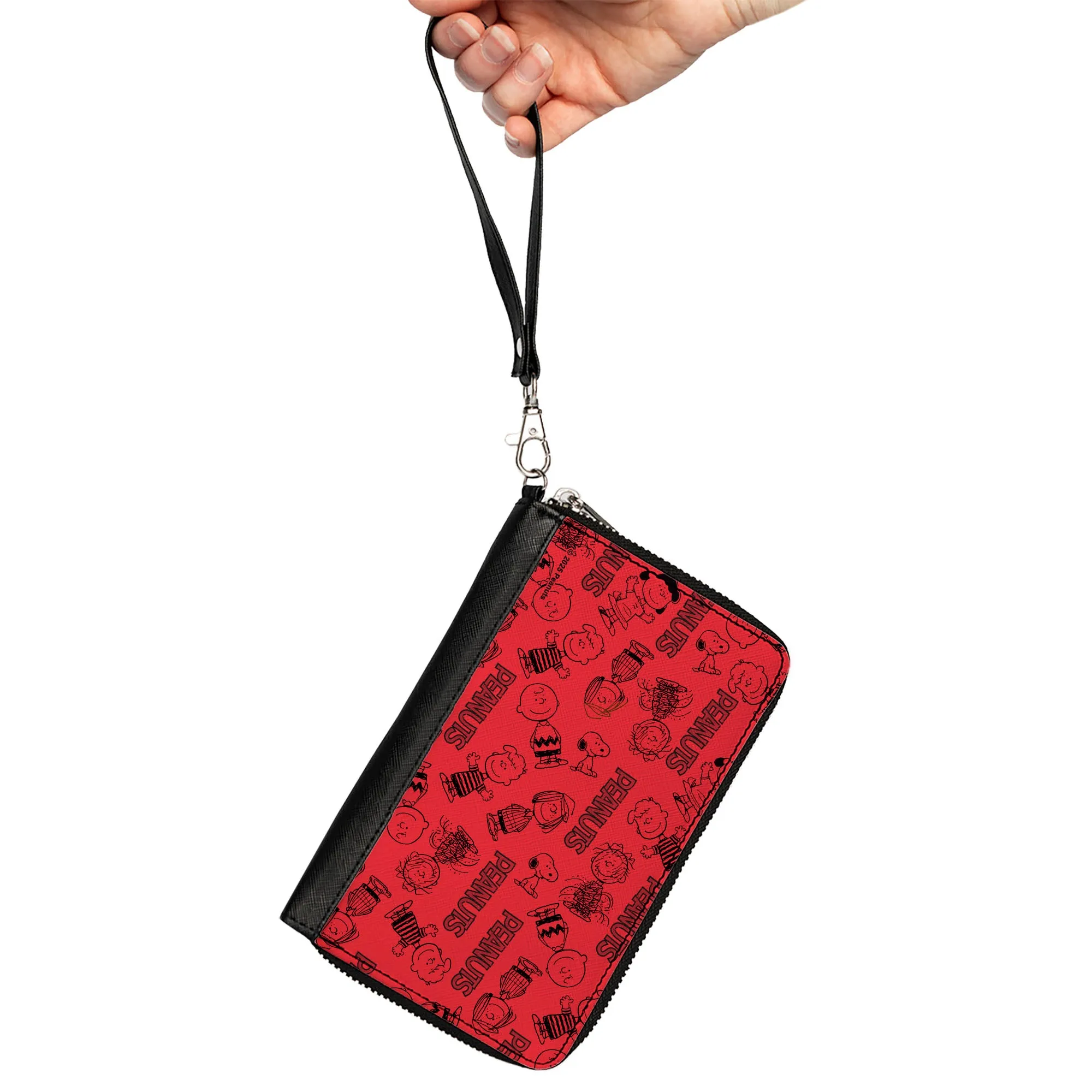 PU Zip Around Wallet Rectangle - PEANUTS Gang Six Character and Title Logo Collage Red/Black