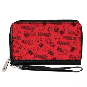 PU Zip Around Wallet Rectangle - PEANUTS Gang Six Character and Title Logo Collage Red/Black