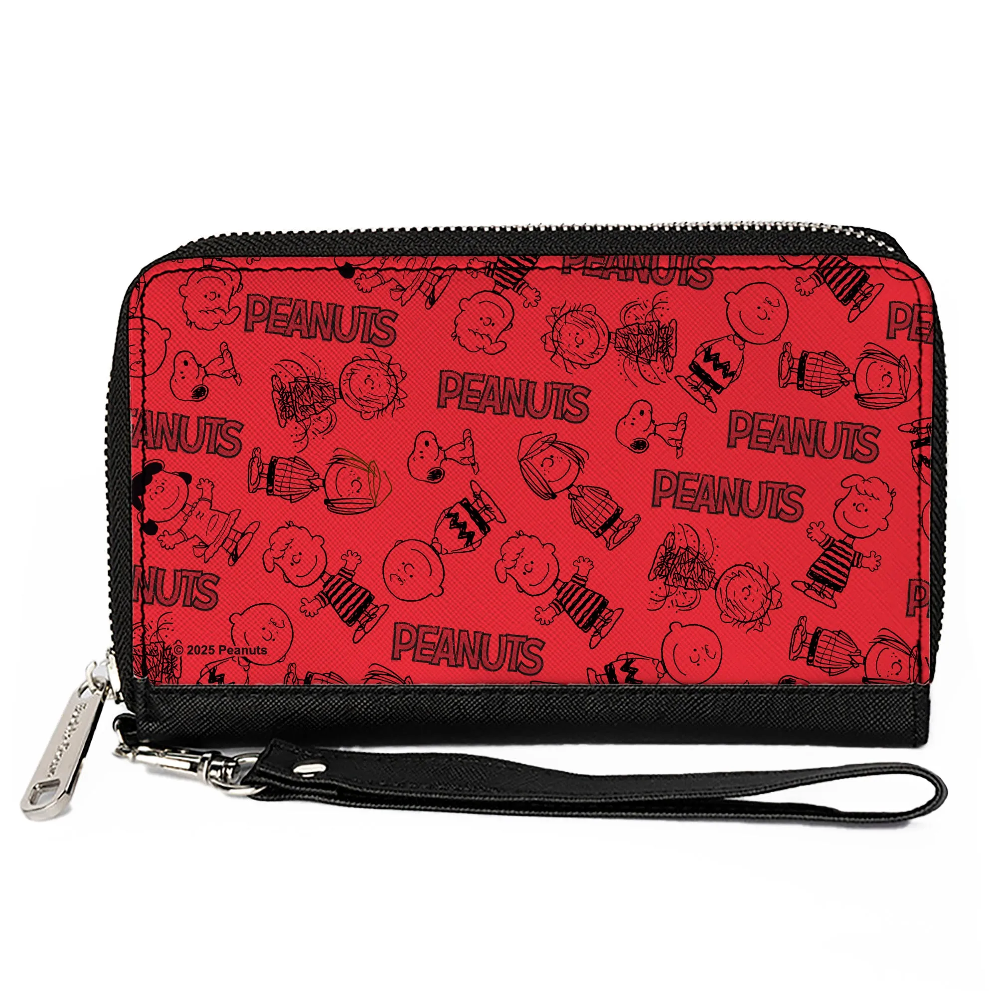 PU Zip Around Wallet Rectangle - PEANUTS Gang Six Character and Title Logo Collage Red/Black