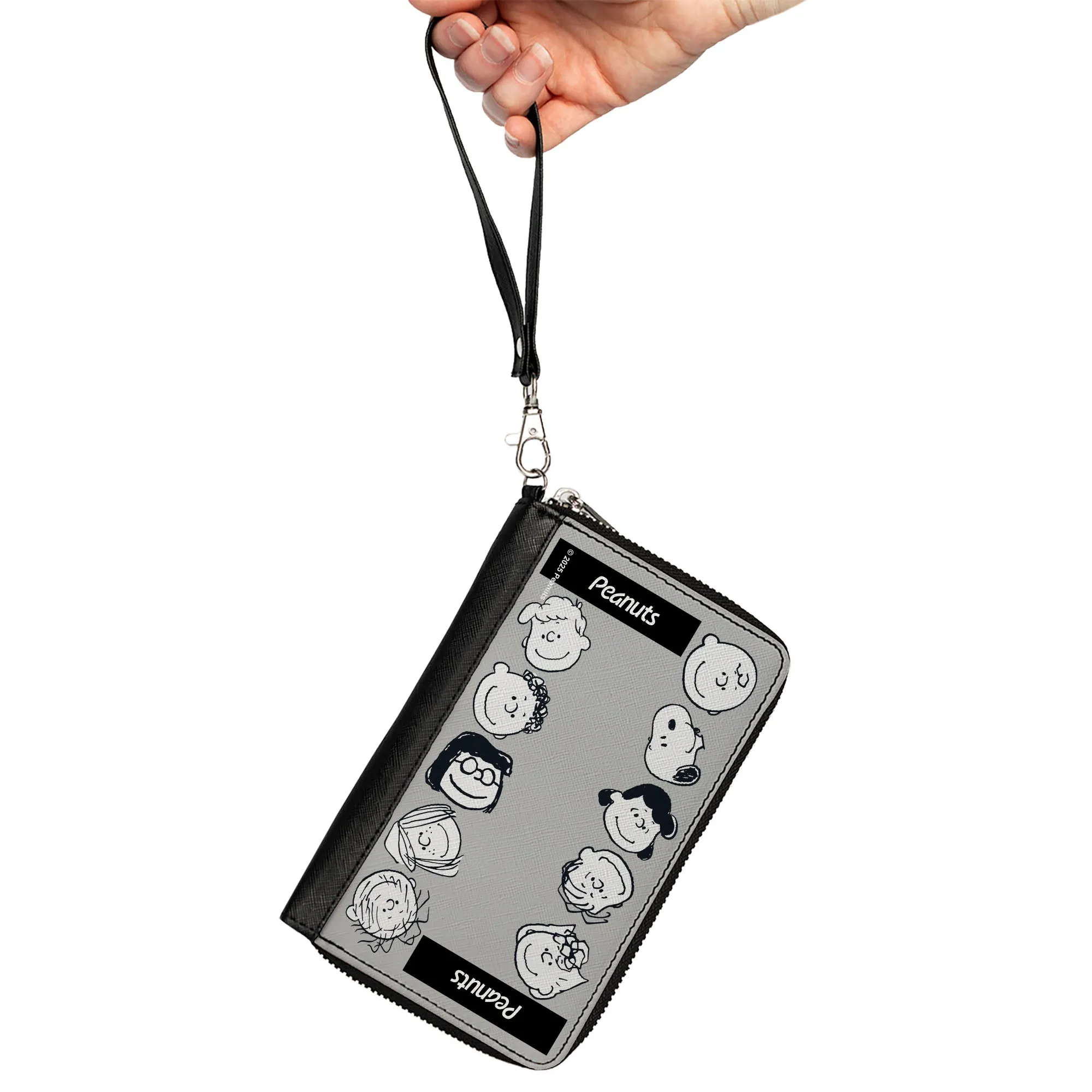 PU Zip Around Wallet Rectangle - Peanuts Gang Ten Character Faces Gray/Black/White