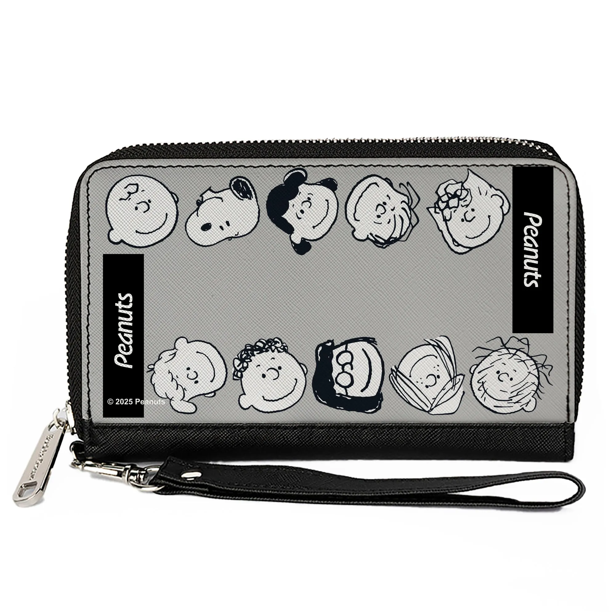 PU Zip Around Wallet Rectangle - Peanuts Gang Ten Character Faces Gray/Black/White