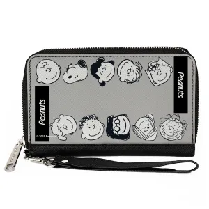 PU Zip Around Wallet Rectangle - Peanuts Gang Ten Character Faces Gray/Black/White