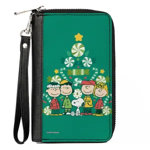 PU Zip Around Wallet Rectangle - Peanuts Holiday Christmas Tree Group Pose Greens