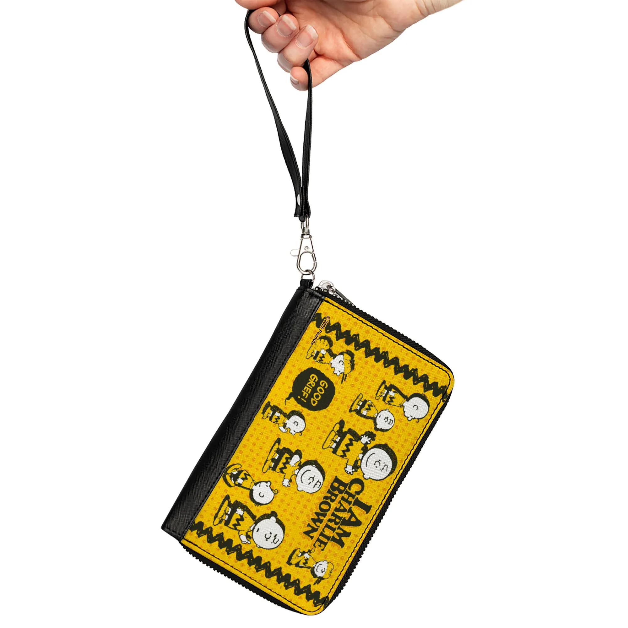 PU Zip Around Wallet Rectangle - Peanuts I AM CHARLIE BROWN Poses and Zig Zag Stripe Yellows/Black