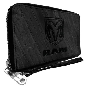 PU Zip Around Wallet Rectangle - RAM Logo Wood Grain Grays