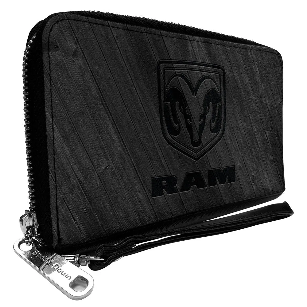 PU Zip Around Wallet Rectangle - RAM Logo Wood Grain Grays
