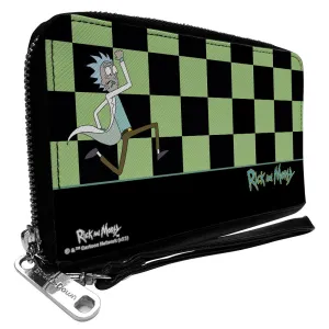 PU Zip Around Wallet Rectangle - RICK AND MORTY Rick Running Pose Checker Black/Green