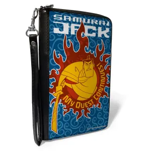 PU Zip Around Wallet Rectangle - SAMURAI JACK MY QUEST CONTINUES Katana Pose Swirl Blues