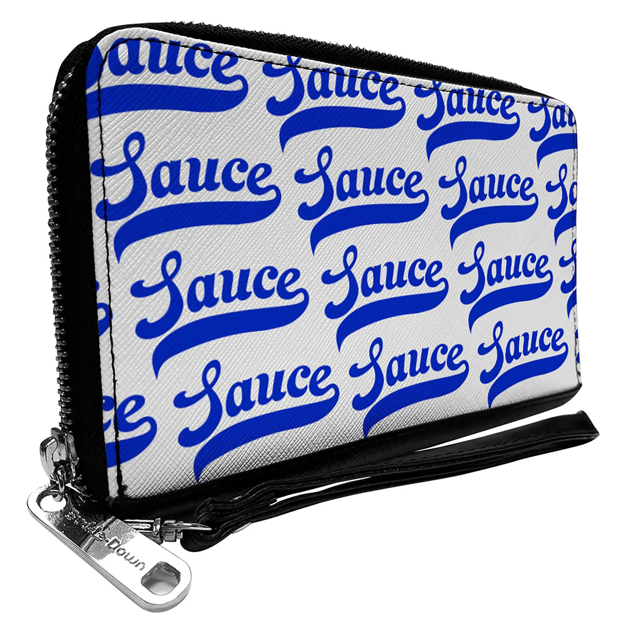 PU Zip Around Wallet Rectangle - SAUCE Baseball Script White/Blue
