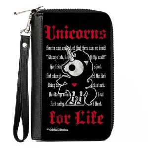 PU Zip Around Wallet Rectangle - Skelanimals Bonita the Unicorn UNICORNS FOR LIFE Pose Black/Red/White