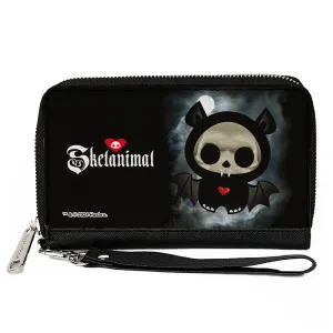 PU Zip Around Wallet Rectangle - SKELANIMALS Diego the Bat Fog Pose and Title Logo Black/White