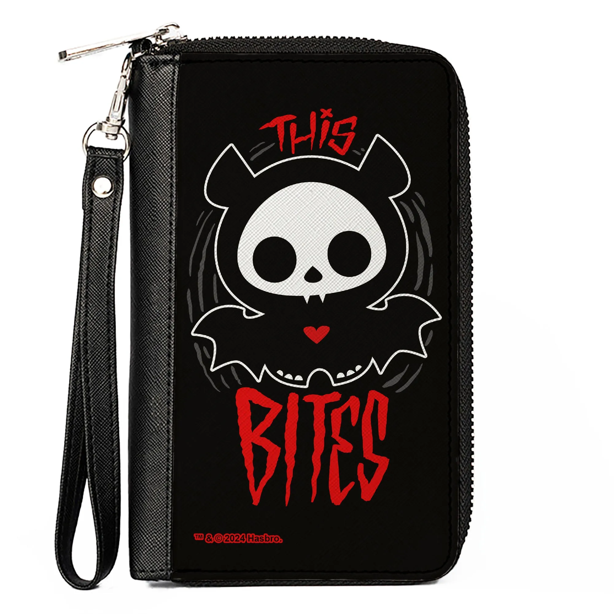 PU Zip Around Wallet Rectangle - SKELANIMALS Diego the Bat Fog Pose and Title Logo Black/White