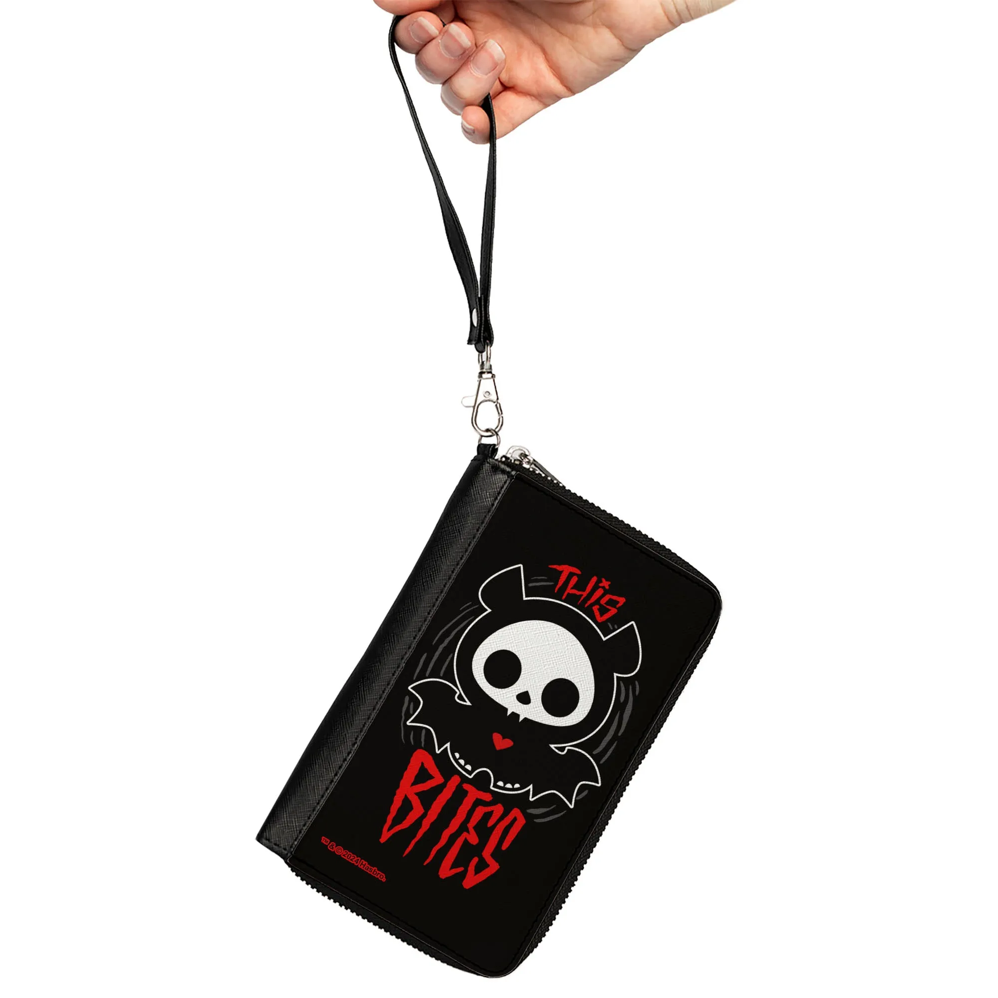 PU Zip Around Wallet Rectangle - SKELANIMALS Diego the Bat Fog Pose and Title Logo Black/White