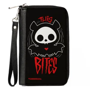 PU Zip Around Wallet Rectangle - SKELANIMALS Diego the Bat Fog Pose and Title Logo Black/White