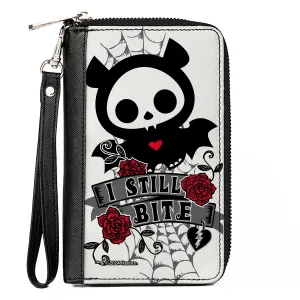 PU Zip Around Wallet Rectangle - Skelanimals Diego the Bat I STILL BITE Pose White/Gray/Black/Red