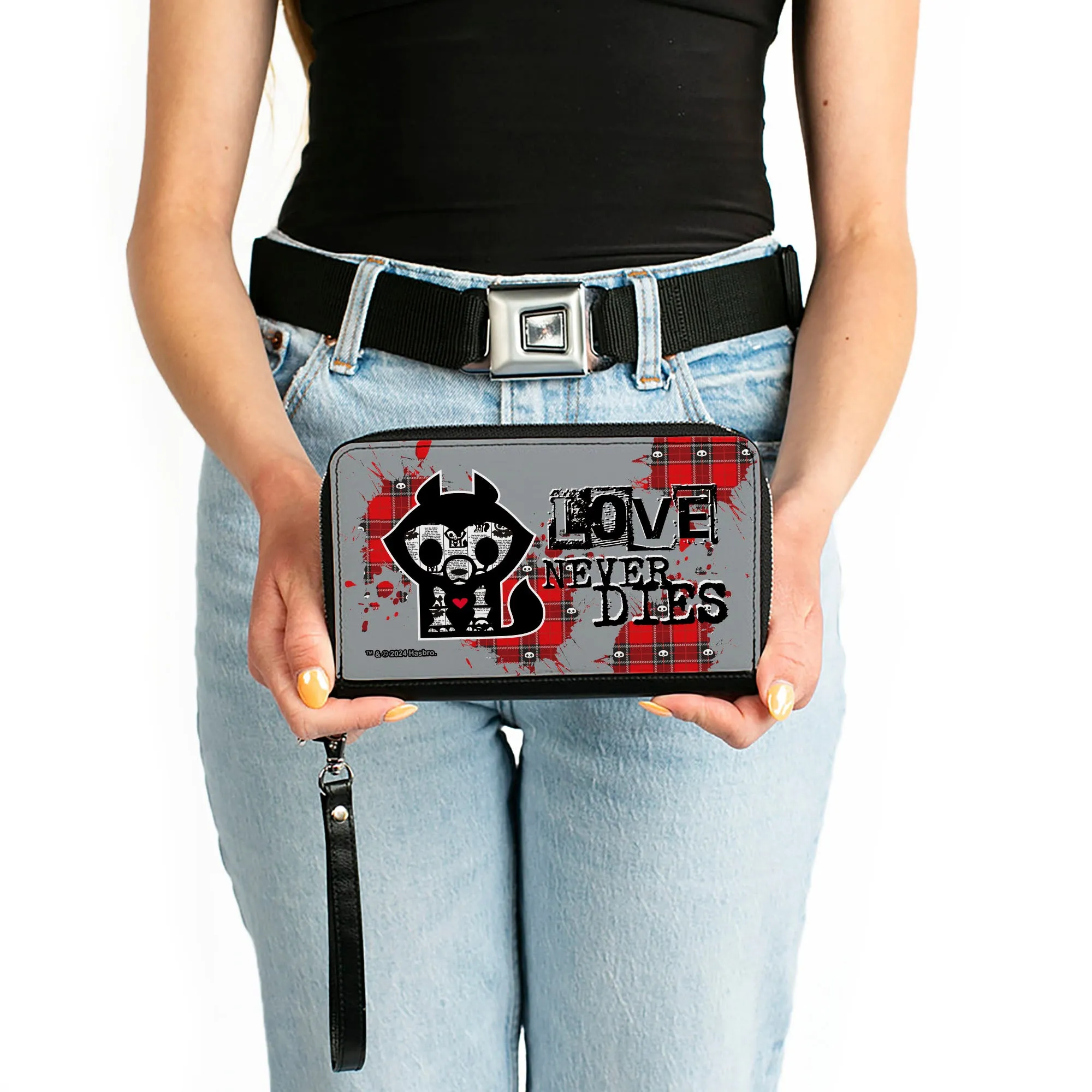 PU Zip Around Wallet Rectangle - Skelanimals Jae the Wolf LOVE NEVER DIES Pose Gray/Black/Red
