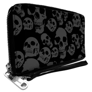 PU Zip Around Wallet Rectangle - Skulls Stacked Weathered Black/Gray