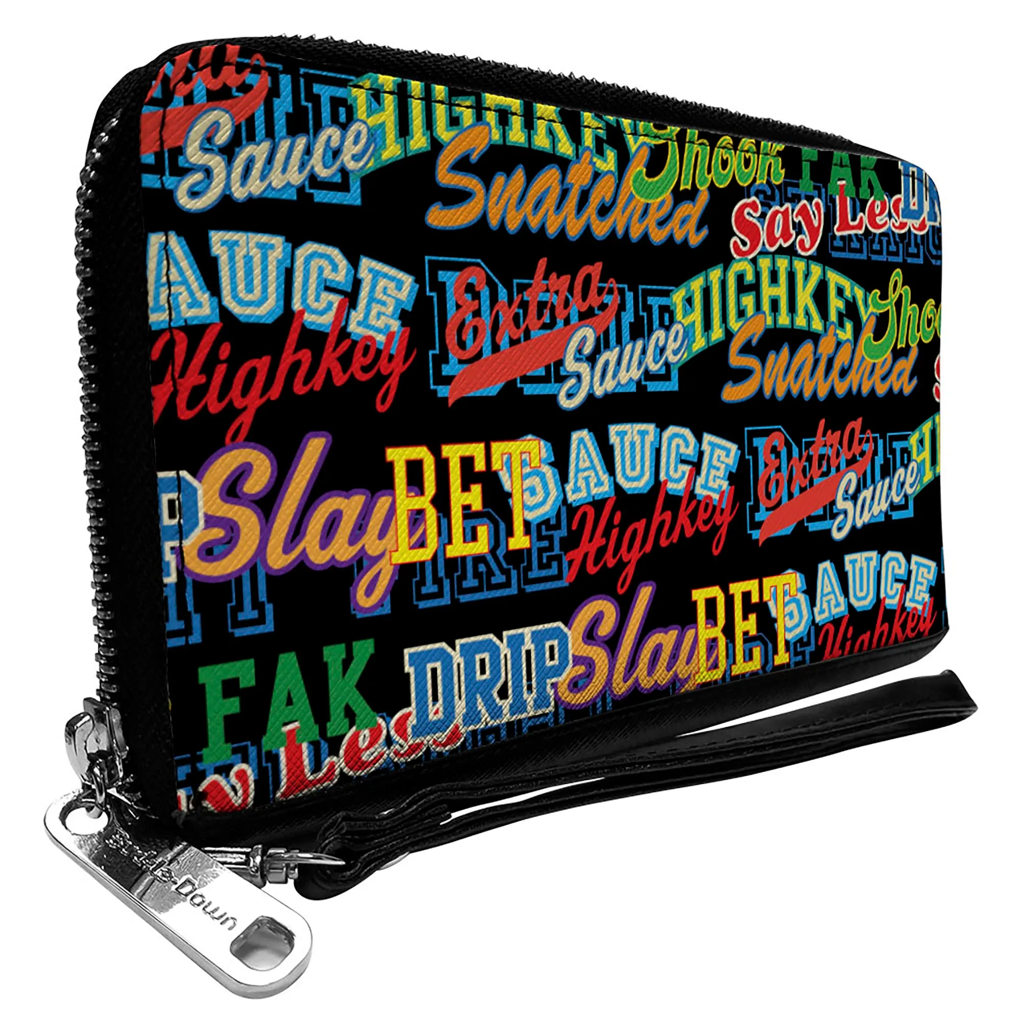 PU Zip Around Wallet Rectangle - Slang Verbiage Stacked Black/Multi Color