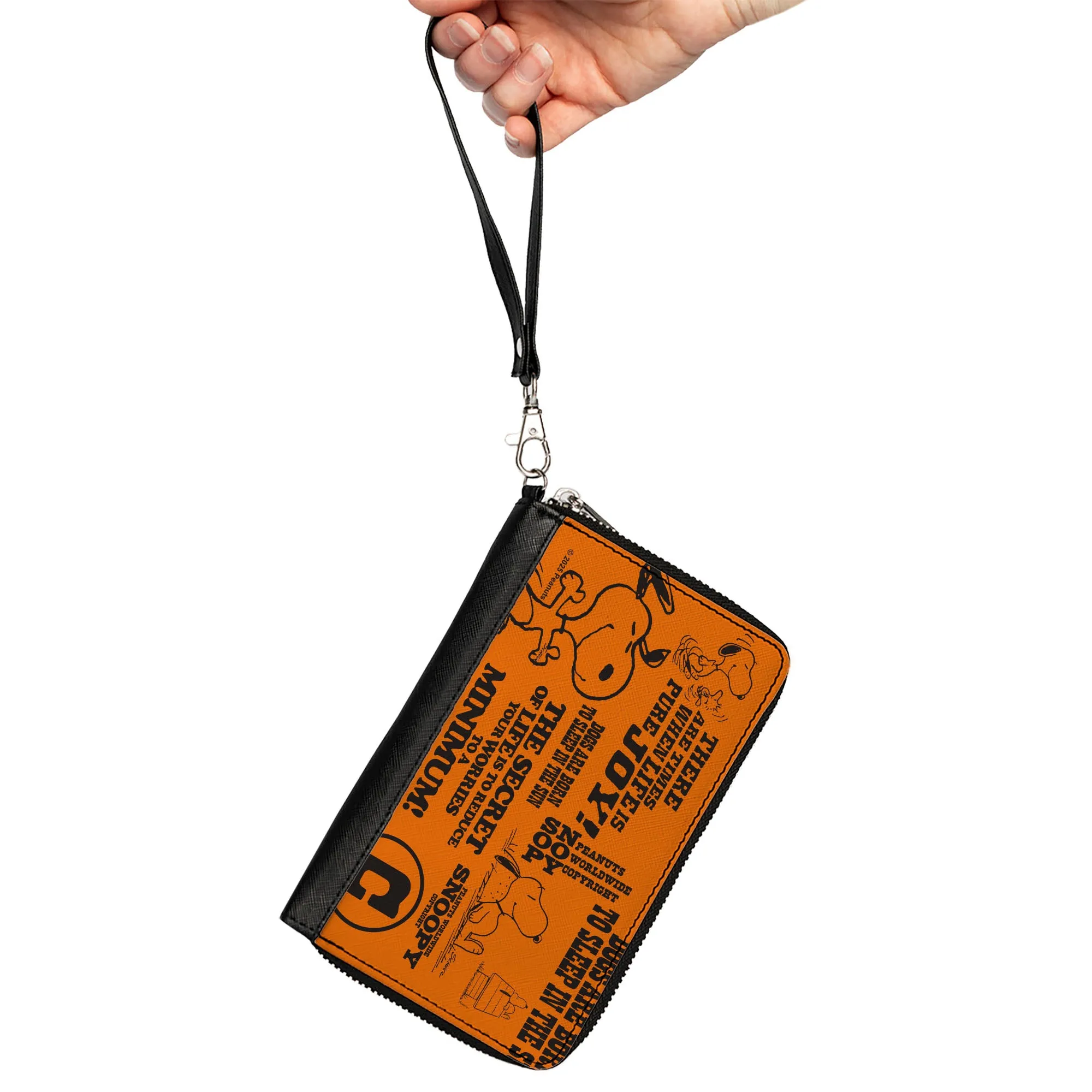 PU Zip Around Wallet Rectangle - Snoopy Poses and Quotes Collage Orange/Black