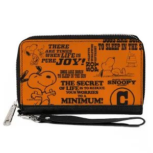 PU Zip Around Wallet Rectangle - Snoopy Poses and Quotes Collage Orange/Black