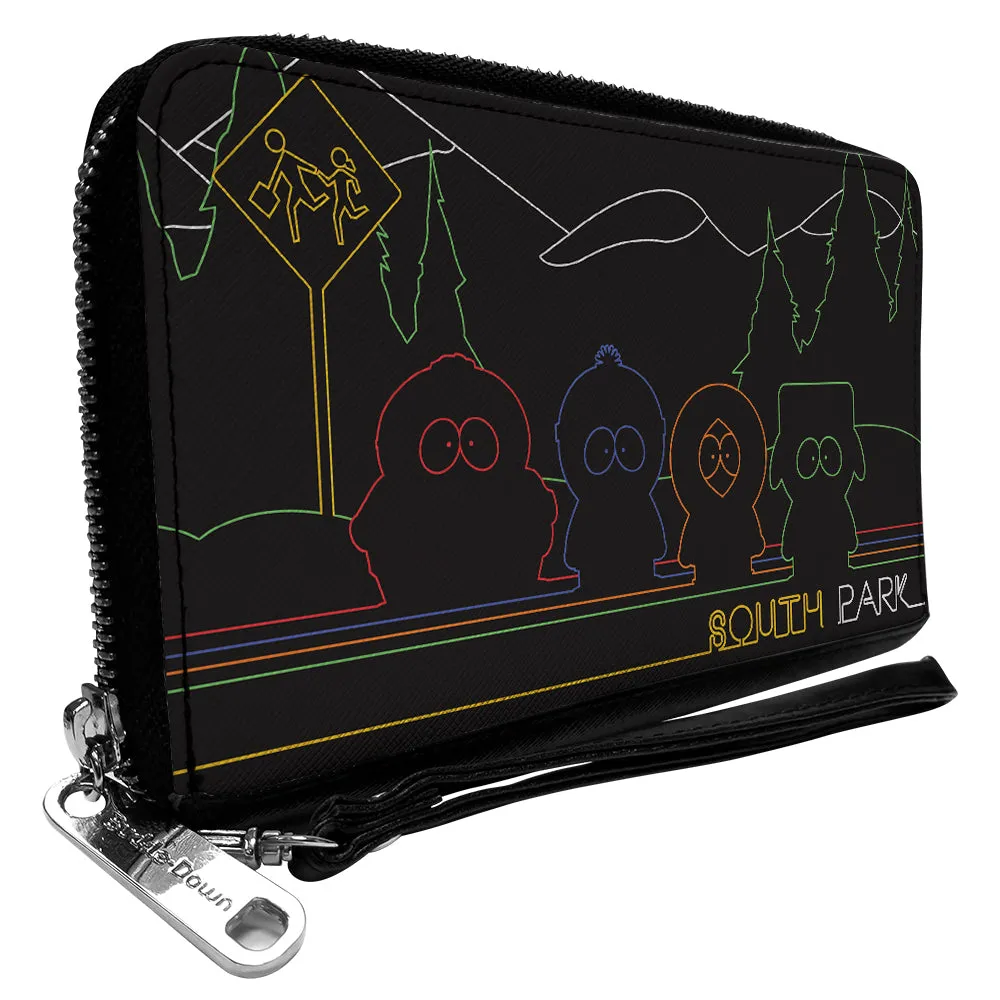 PU Zip Around Wallet Rectangle - SOUTH PARK Boys at Bus Line Silhouette Black/Multi Color