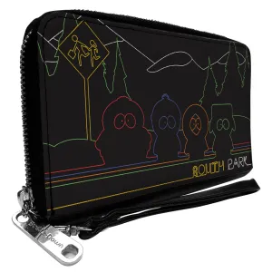 PU Zip Around Wallet Rectangle - SOUTH PARK Boys at Bus Line Silhouette Black/Multi Color
