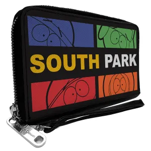 PU Zip Around Wallet Rectangle - SOUTH PARK Boys Face Blocks and Text Black/Multi Color
