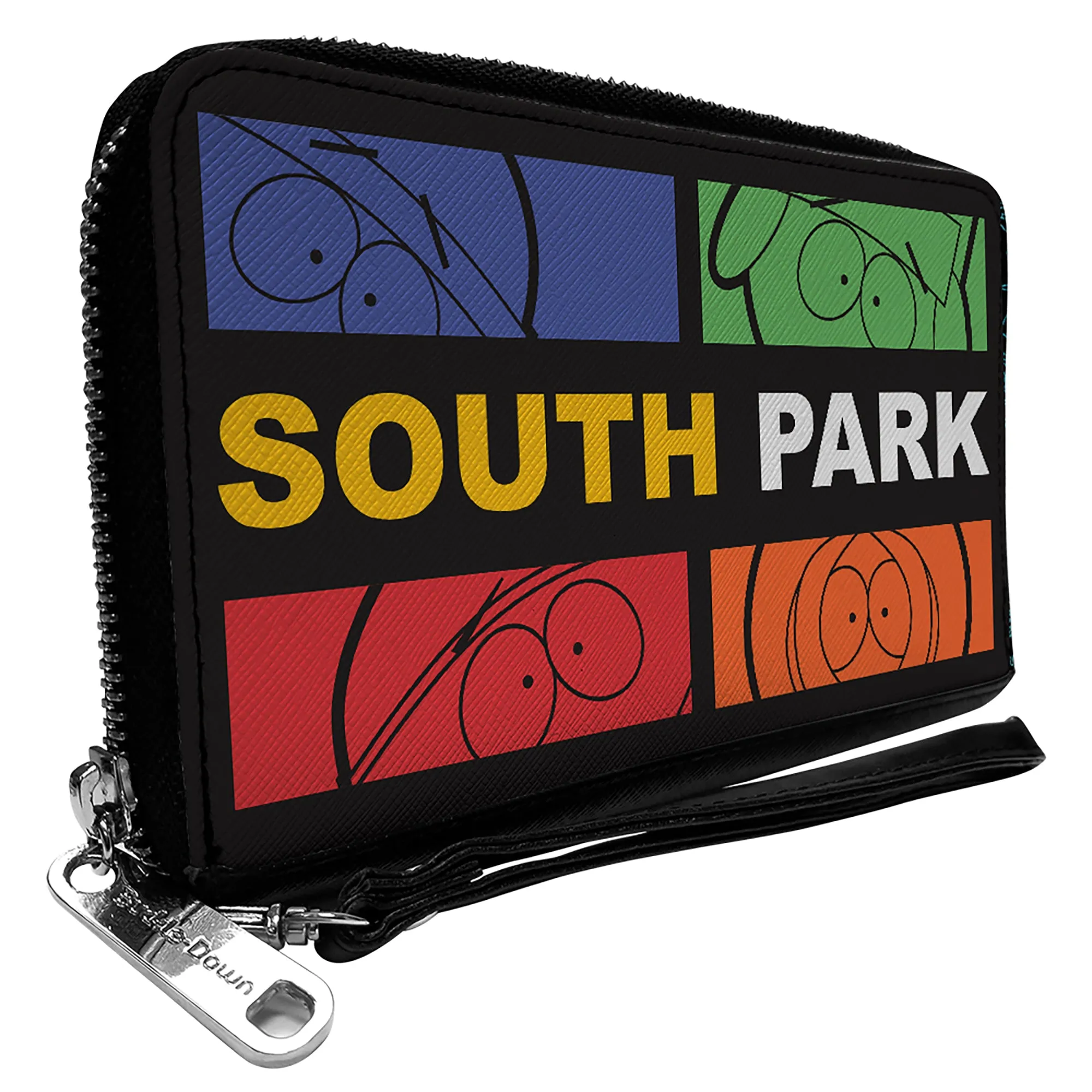 PU Zip Around Wallet Rectangle - SOUTH PARK Boys Face Blocks and Text Black/Multi Color
