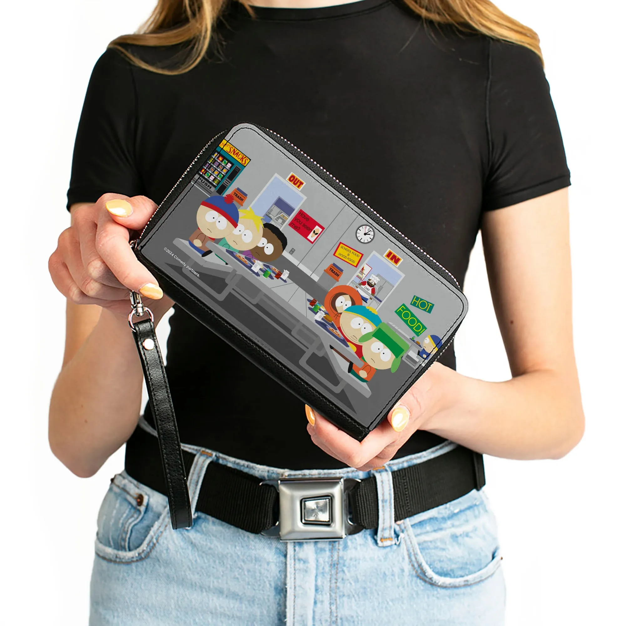 PU Zip Around Wallet Rectangle - South Park Boys Group Cafeteria Table Scene