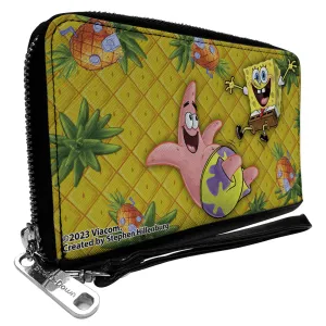 PU Zip Around Wallet Rectangle - SpongeBob SquarePants & Patrick Star Pose Pineapple Gold