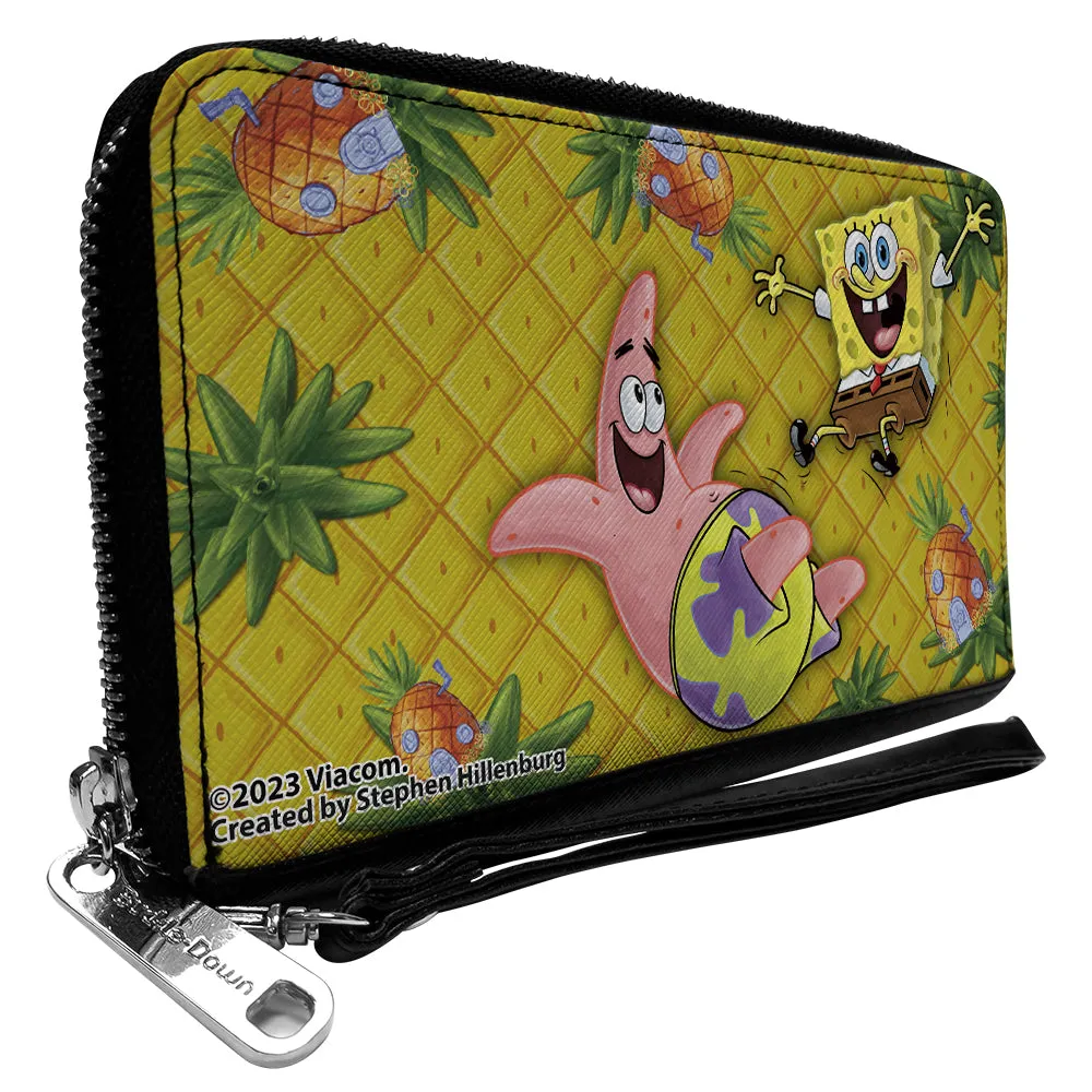 PU Zip Around Wallet Rectangle - SpongeBob SquarePants & Patrick Star Pose Pineapple Gold