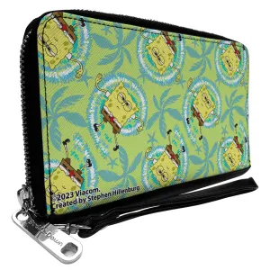 PU Zip Around Wallet Rectangle - SpongeBob Wavy Noodle Arm Pose Tropical Tie Dye Green/Blue/White