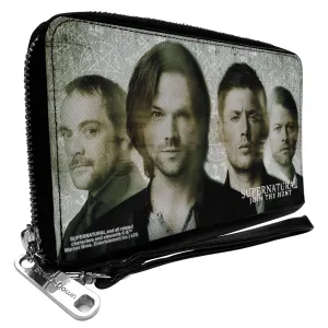 PU Zip Around Wallet Rectangle - Supernatural 4-Character Face Blur and Symbols Grays/Black