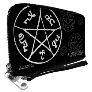 PU Zip Around Wallet Rectangle - Supernatural Devil's Trap Symbol Scattered Black/Gray/White