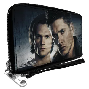 PU Zip Around Wallet Rectangle - Supernatural Winchester Brothers CLOSE-UP Pose Grays