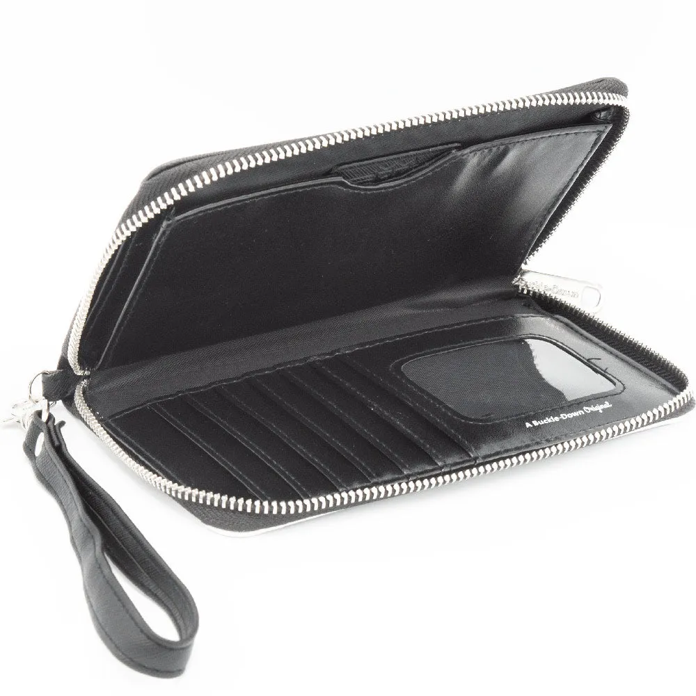 PU Zip Around Wallet Rectangle - Tasmanian Devil Vortex Poses Scattered Black