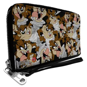 PU Zip Around Wallet Rectangle - Tasmanian Devil Vortex Poses Scattered Black